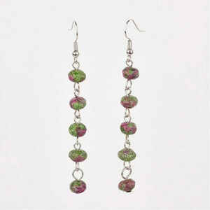 Hand Crafted Faceted Ruby in Zoisite Gemstone Beads Long Dangle Earrings